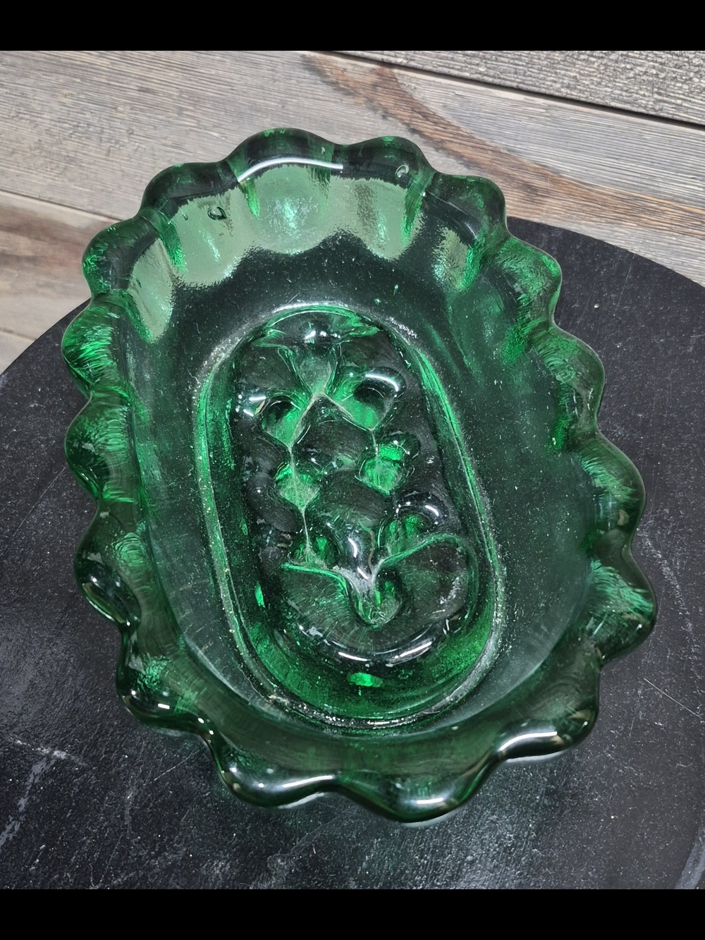 Vintage MCM Pebbled Green Glass Flower Frog